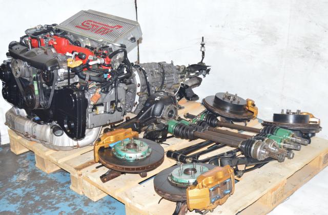 Complete V8 EJ207 STI Drive Train with 6 speed DCCD Transmission kit including brembos, axles, hubs, rear subframe, Twin Scroll VF37 Turbo, sways bars, lateral links, control arms, rear R180 differential package 5x100 