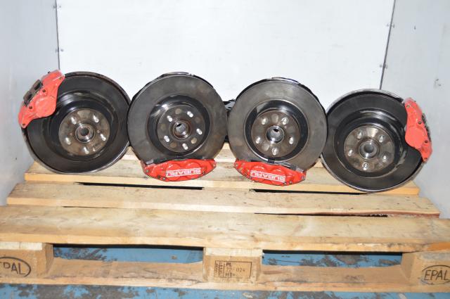 Used JDM Subaru 5x100 GDA 4 Pot / 2 Pot Brake Kit for Sale with Red Calipers