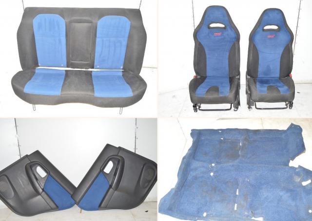 Used Subaru STi 02-07 Interior Kit with JDM Front Seats, Rear Bench with Trunk Access, Blue Door Cards & Full Carpet For Sale
