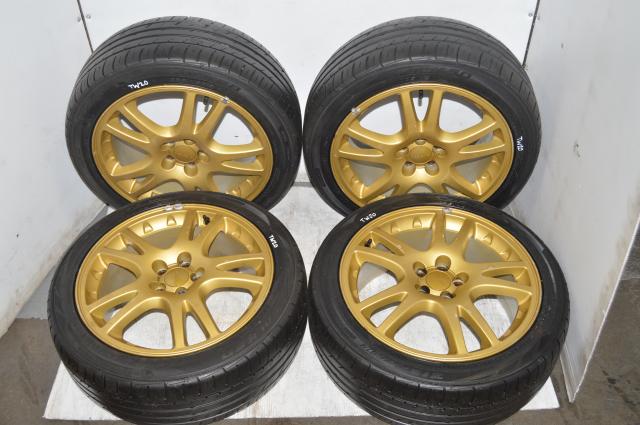JDM Version 7 Gold WRX STI 17x7.5 et53 5x100 Wheels w/Falken Ziex Tires