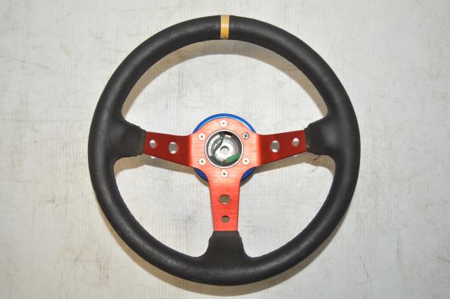 JDM Subaru Red Aftermarket GD GG 3-Spoke Steering Wheel Assembly for Sale