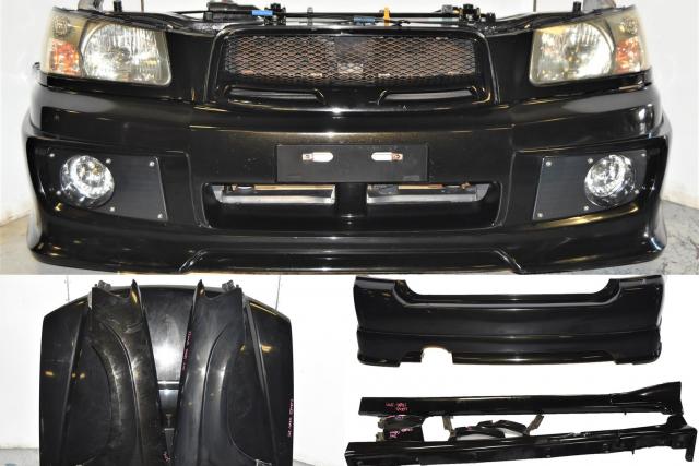 Used JDM Subaru Forester STi Cross Sport SG5 Black Complete Front End with HID Headlights, Fenders, Sideskirts, Rear Bumper, Hood & Rad Support