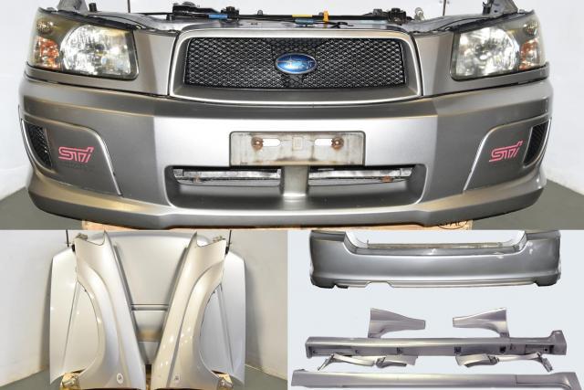 Used Subaru Forester STi Silver Autobody Nose Cut SG9 with Hood, Fenders, Sideskirts, Rear Bumper & HID Headlights