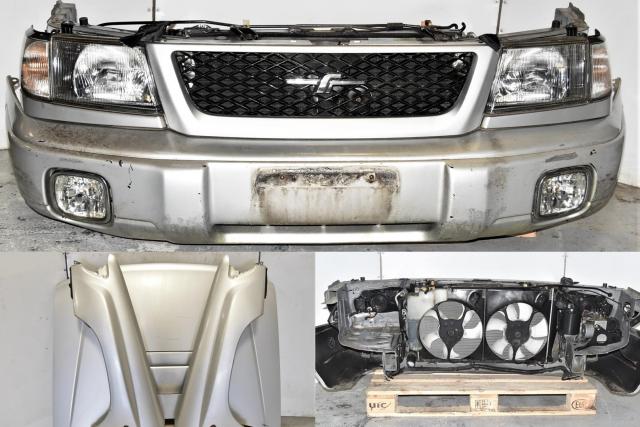 Used JDM Subaru Forester SF5 1997-2002 Grey Automotive Front End Conversion with Rad Support, Bumper Cover, Headlights, Grille, Fenders & Hood