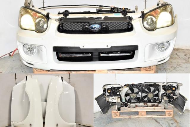 Replacement JDM WRX 2004-2005 White GDA Front End Conversion with STi Hood, Fenders, Sideskirts, V8 Spoiler & Rad Support