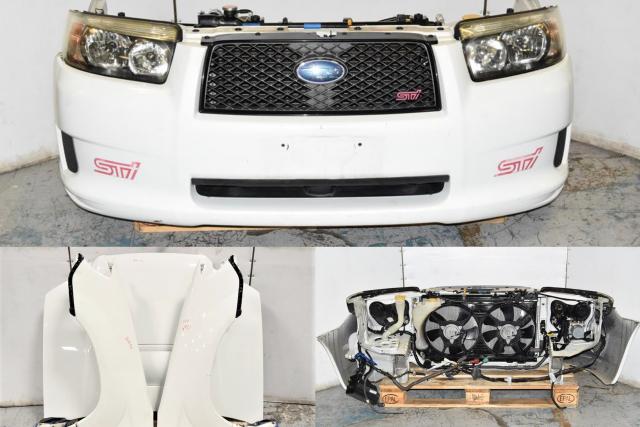 SG9 STi 2006-2008 White Front End Nose Cut Subaru Forester Autobody Kit with Rad Support, Hood, Fenders, Rear Bumper & Sideskirts