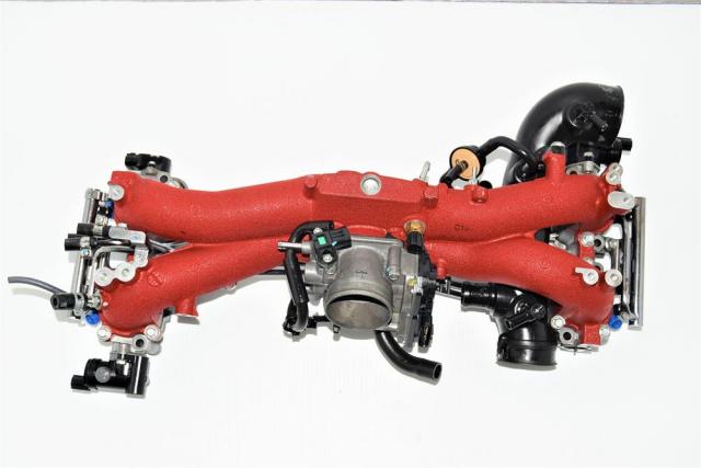Used JDM GR STi EJ257 / EJ20Y Replacement OEM Red Intake Manifold Assembly with Electronic Throttle, TGVs, Fuel Rail & 565 CC Injectors