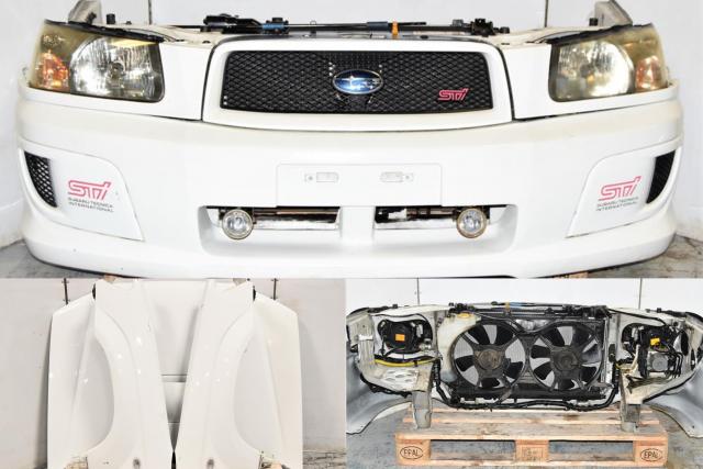 Subaru Forester STi 2003-2005 White Front End Conversion with Headlights, Front & Rear Bumper, Sideskirts, Fenders & Hood for Sale
