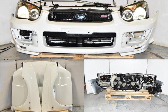 JDM GDB Replacement 2004-2005 WRX STi White OEM Nose Cut with Sideskirts, HID Headlights, Hood & Bumper Cover