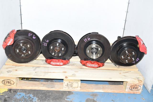 Used JDM Red Caliper 5x100 4 Pot & 2 Pot Complete Front and Back Brake Assembly WRX 2002-2005 for Sale
