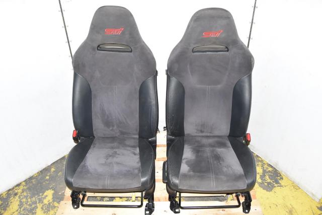 Used JDM Subaru WRX STi 2008-2014 Grey Suede Alcantara Replacement GR Interior Front Left & Right Seats for Sale