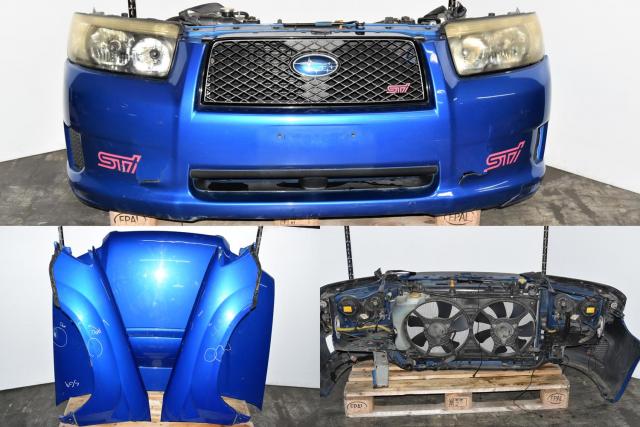 Used JDM SG9 2006-2008 Blue Forester STi Nose Cut with, Bumper Covers, Grille, Hood, Fenders, Sideskirts & Rad Support
