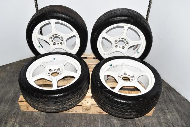 Used JDM 5Zigen FN01R Aftermarket White 5x114.3 Replacement Mags Offset 45 with 215/45R17 Tires