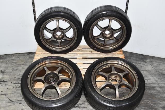 Used JDM Subaru Aftermarket 5x100 Black Racing 17x8JJ Mags with 225/45ZR17 Tires