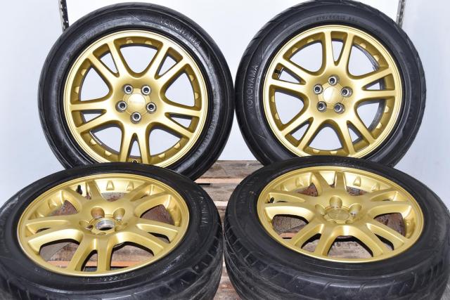 JDM Used GDA GDB Version 7 5x100 Gold OEM Mags for Sale with 215/55/17 Yokohama S Drive