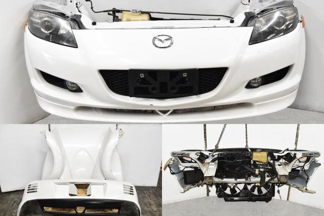 Used JDM RX-8 03-08 White Autobody Nose Cut with Rear Bumper, Fenders with Sidemarkers, SE3P Front Bumper & Replacement Hood for Sale