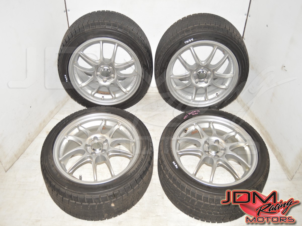 Enkei PF01 17x7 Wheels with Dunlop Winter Tires for 5x100 Subaru Applications ET48
