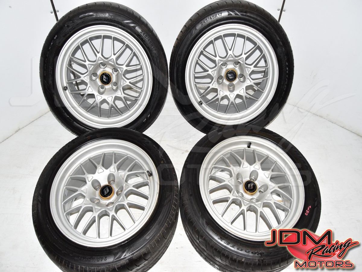 Used JDM Nissan R32 GTR 17x8JJ Silver BBS Forged Mags with 245/45R17 Triangle Sportex Tires for Sale