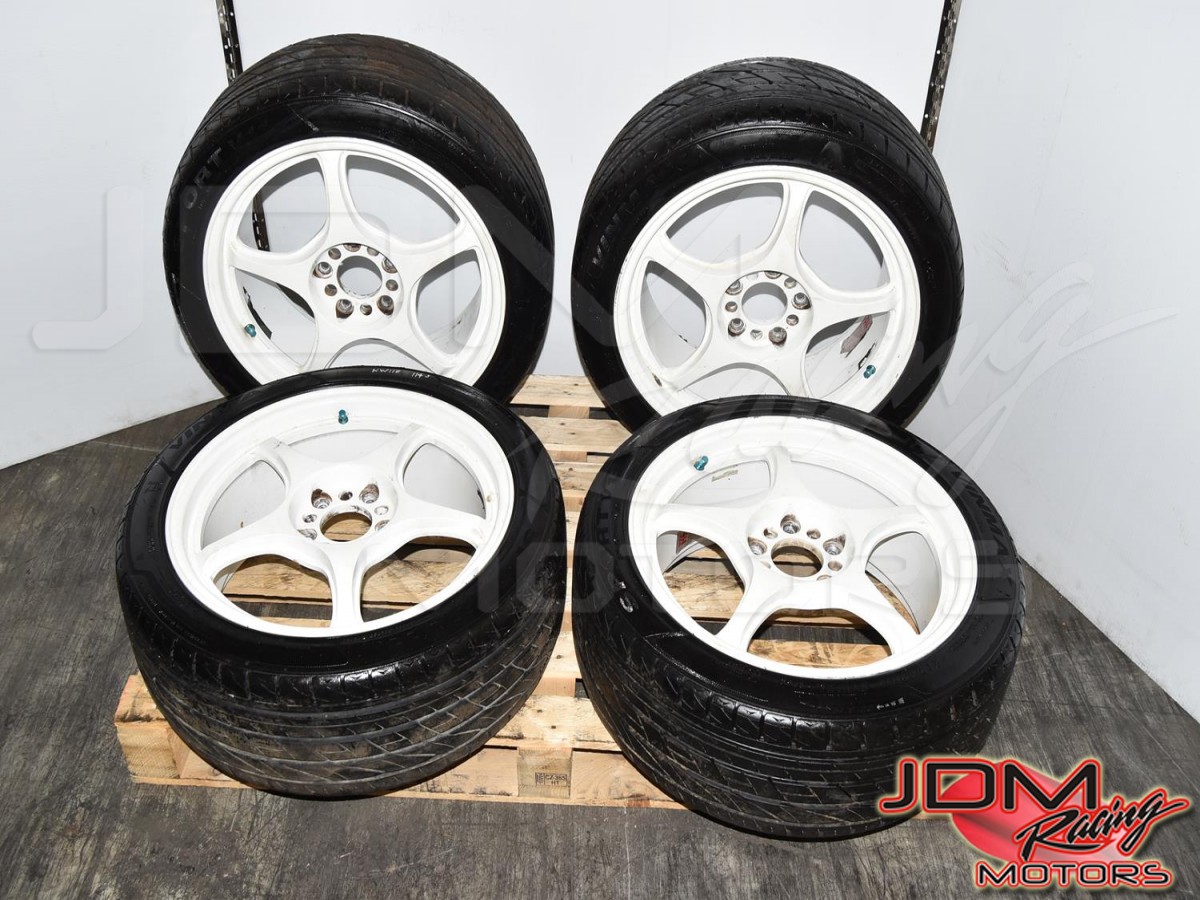 Used JDM 5Zigen FN01R Aftermarket White 5x114.3 Replacement Mags Offset 45 with 215/45R17 Tires